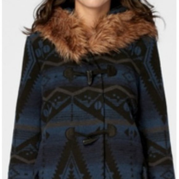 BB Dakota Jackets & Blazers - BB Dakota Bostwick Aztec Southwest Faux Fur Hooded Toggle Coat